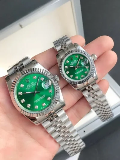 Couple Watches Rolex Datejust 36/28mm SS/SS Jub Green/Dia