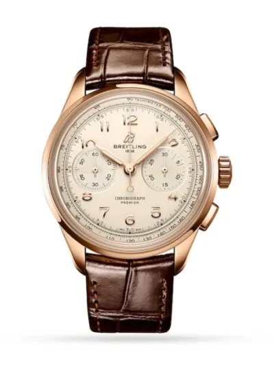 Breitling Premier Men Silver Alligator Watch RB0930371G1P1
