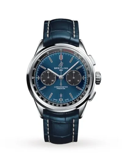 Breitling Premier Men Automatic Blue Crocodile Watch AB0118A61C1P1