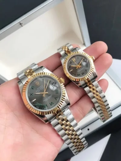 Couple Watches Rolex Datejust 36/28mm RG/SS Jub Grey/Rmn