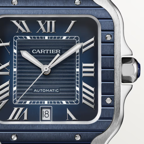 207607B8-F315-F1CE-3031-D401BDB0FC07.png Cartier Santos de Cartier Men Automatic Blue Stainless Steel Watch WSSA0048