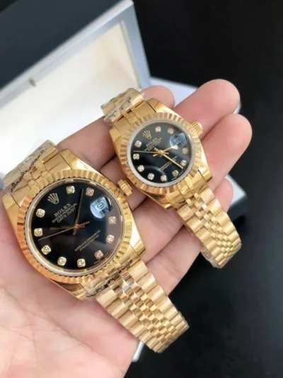 Couple Watches Rolex Datejust 36/28mm RG/RG Jub Black/Dial