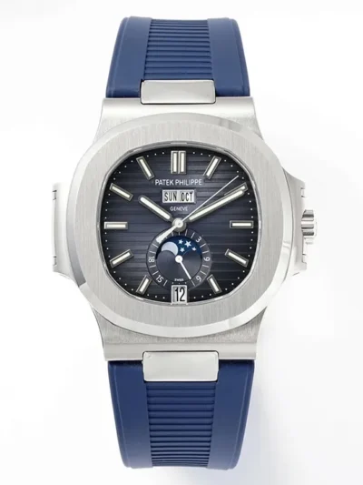 Patek Philippe Blue Nautilus Rubber Strap Watch