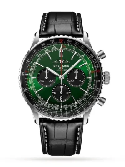Breitling Navitimer Men Automatic Green Alligator Watch AB0137241L1P1