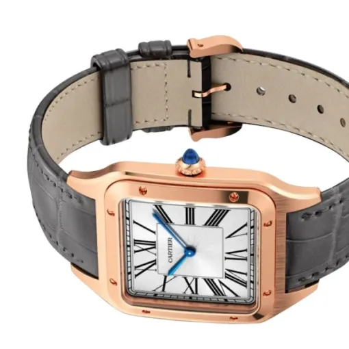 Cartier Santos-Dumont Men Automatic Silver 18ct Rose Gold Watch WGSA0032