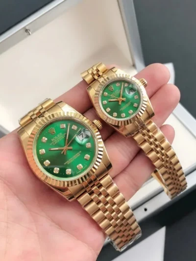 Couple Watches Rolex Datejust 36/28mm RG/RG Jub Green/Dial