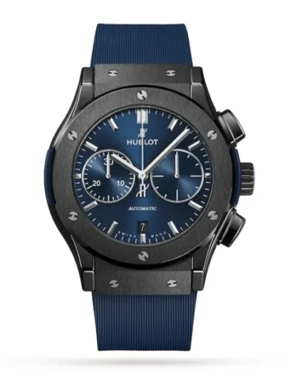 Hublot Classic Fusion Men Automatic Blue Rubber Watch 521.CM.7170.RX