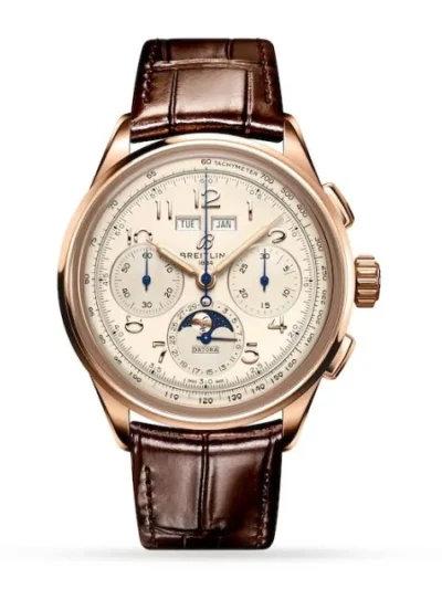 Breitling Premier Men Automatic Silver Alligator Watch RB2510371G1P1