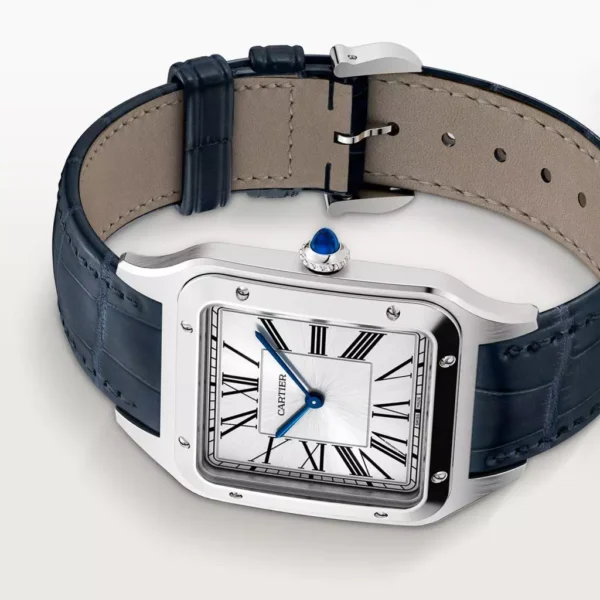 Cartier Santos-Dumont Men Quartz Silver Alligator Watch WSSA0022