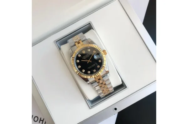 Couple Watches Rolex Datejust 36/28mm RG/SS Jub Black/Dia