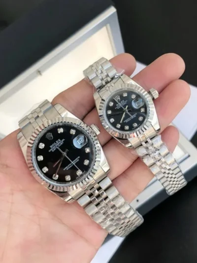 Couple Watches Rolex Datejust 36/28mm SS/SS Jub Black/Dial