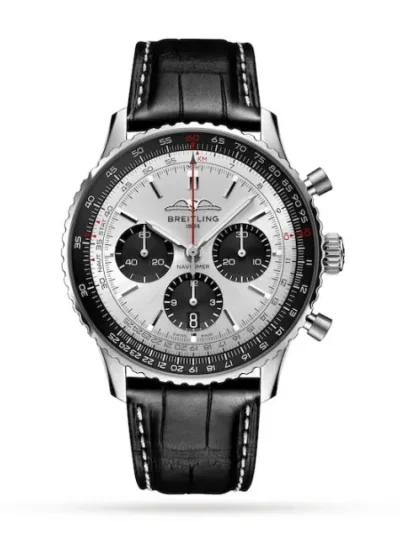 Breitling Navitimer Men Automatic Silver Alligator Watch AB0138241G1P1