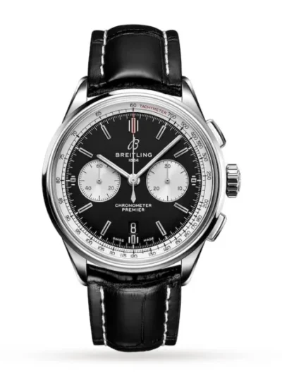 Breitling Premier Men Automatic Black Alligator Watch AB0118371B1P1