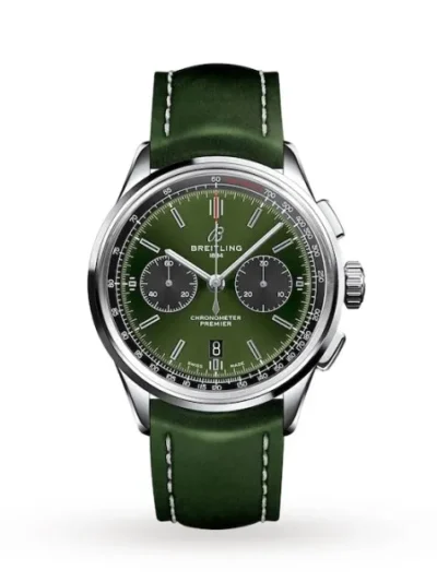 Breitling Premier Bentley Men Automatic Green Leather Watch AB0118A11L1X1