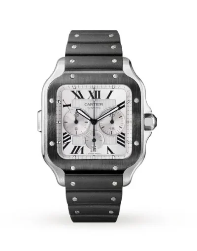 A14454B9-A1B6-1955-6FBC-5AC8EB31FBE5.webp Cartier Santos de Cartier Men Automatic Silver Rubber Watch WSSA0017