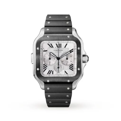 A14454B9-A1B6-1955-6FBC-5AC8EB31FBE5.webp Cartier Santos de Cartier Men Automatic Silver Rubber Watch WSSA0017