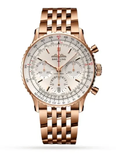 Breitling Navitimer Men Automatic Silver 18ct Rose Gold Watch RB0139211G1R1