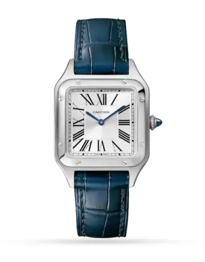 Cartier Santos-Dumont Women Quartz Silver Alligator Watch WSSA0023