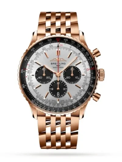 Breitling Navitimer Men Automatic Silver 18ct Rose Gold Watch RB0137241G1R1