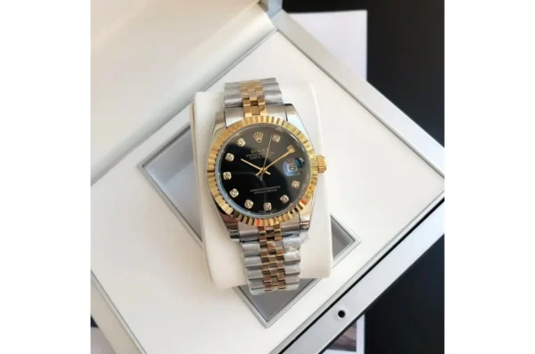 Couple Watches Rolex Datejust 36/28mm RG/SS Jub Black/Dia