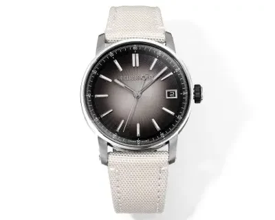 watch Audemars Piguet CODE 11.59 Stainless Steel Watch with Smoked Dial and Beige Fabric Strap, 41mm