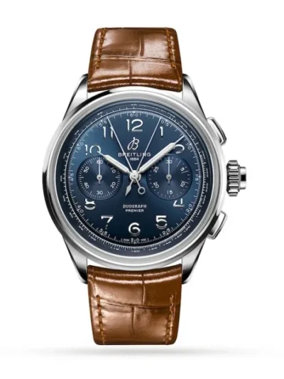 Breitling Premier Men Blue Alligator Watch AB1510171C1P1