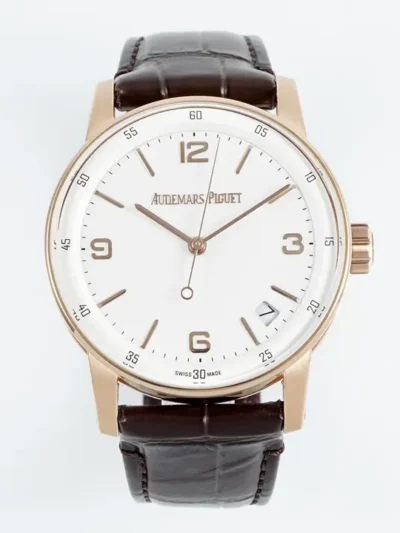 watch Audemars Piguet CODE 11.59 Blue Dial Three-Hand Automatic Watch   41mm Rose Gold Case with Brown Leather Strap