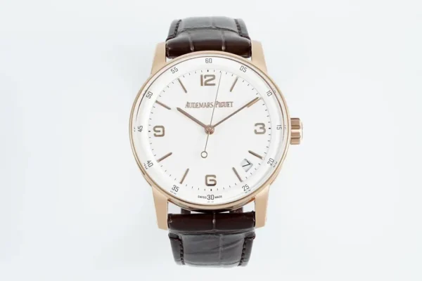 watch Audemars Piguet CODE 11.59 Blue Dial Three-Hand Automatic Watch   41mm Rose Gold Case with Brown Leather Strap