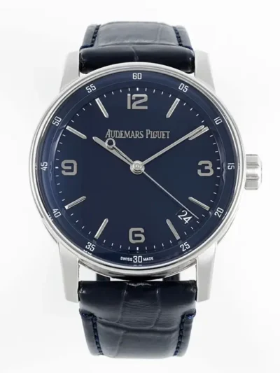 watch Audemars Piguet CODE 11.59 Blue Dial Three-Hand Automatic Watch with Leather Strap