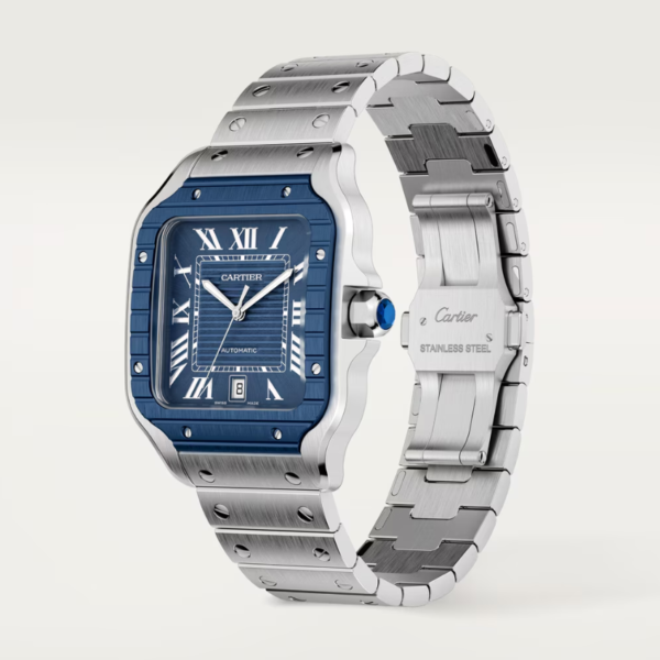 E68EF73C-5179-8BE0-46FC-20477A6158A2.png Cartier Santos de Cartier Men Automatic Blue Stainless Steel Watch WSSA0048