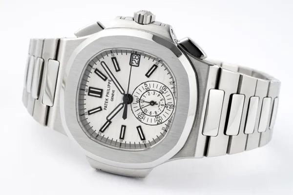 E75D5767-B62C-F441-B27A-5FC6542EE7EA.webp Patek Philippe Silver Nautilus Chronograph Watch