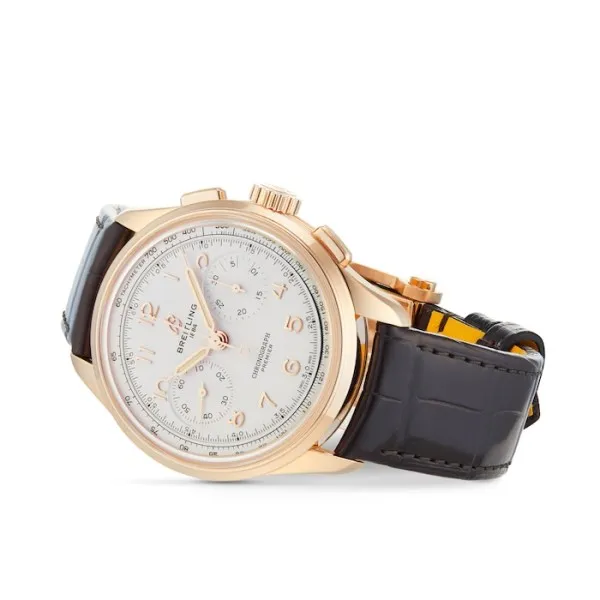 Breitling Premier Men Silver Alligator Watch RB0930371G1P1