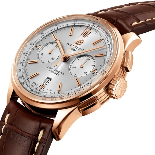 Breitling Premier Men Automatic Silver Alligator Watch RB0118371G1P1