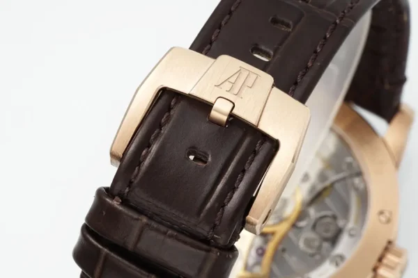 watch Audemars Piguet CODE 11.59 Blue Dial Three-Hand Automatic Watch   41mm Rose Gold Case with Brown Leather Strap