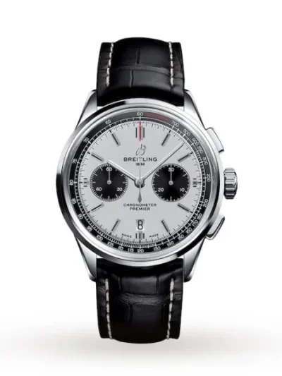 Breitling Premier Men Automatic Black Crocodile Watch AB0118221G1P1