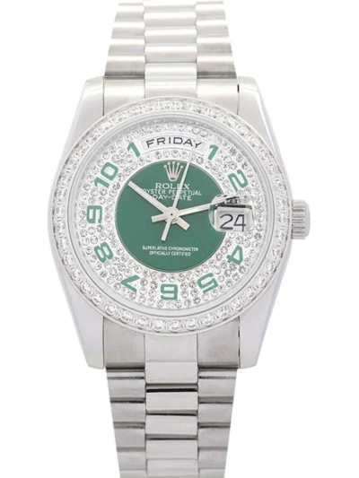 Rolex Day-Date 36mm Green and Silver with Diamonds Dial 118346