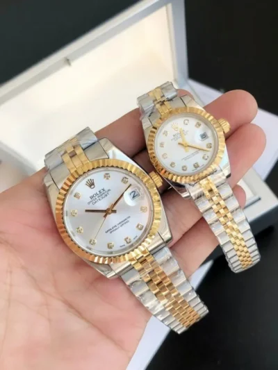 Couple Watches Rolex Datejust 36/28mm RG/SS Jub Sliver/Dia
