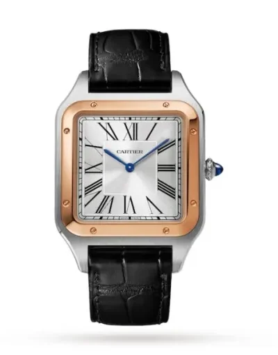 Cartier Santos-Dumont Men Automatic Silver Stainless Steel   18ct Rose Gold Watch W2SA0017
